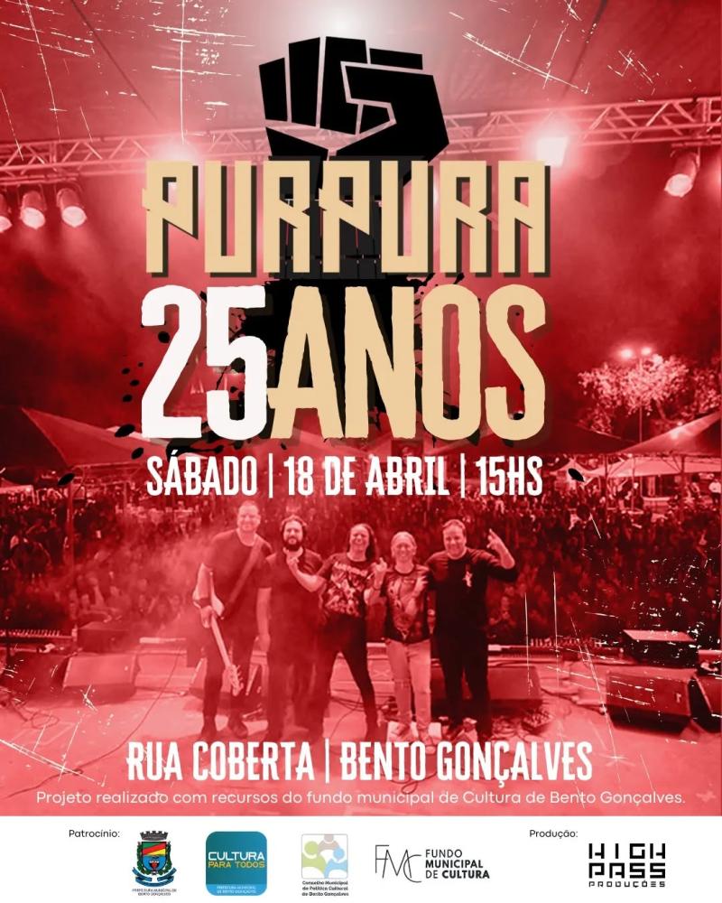 Banda Púrpura celebra 25 anos neste sábado, 18 de abril, na Rua Coberta.